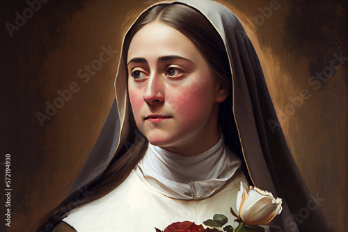 Fotografie, Tablou St. Therese of Lisieux art painting illustration. Generative Ai.