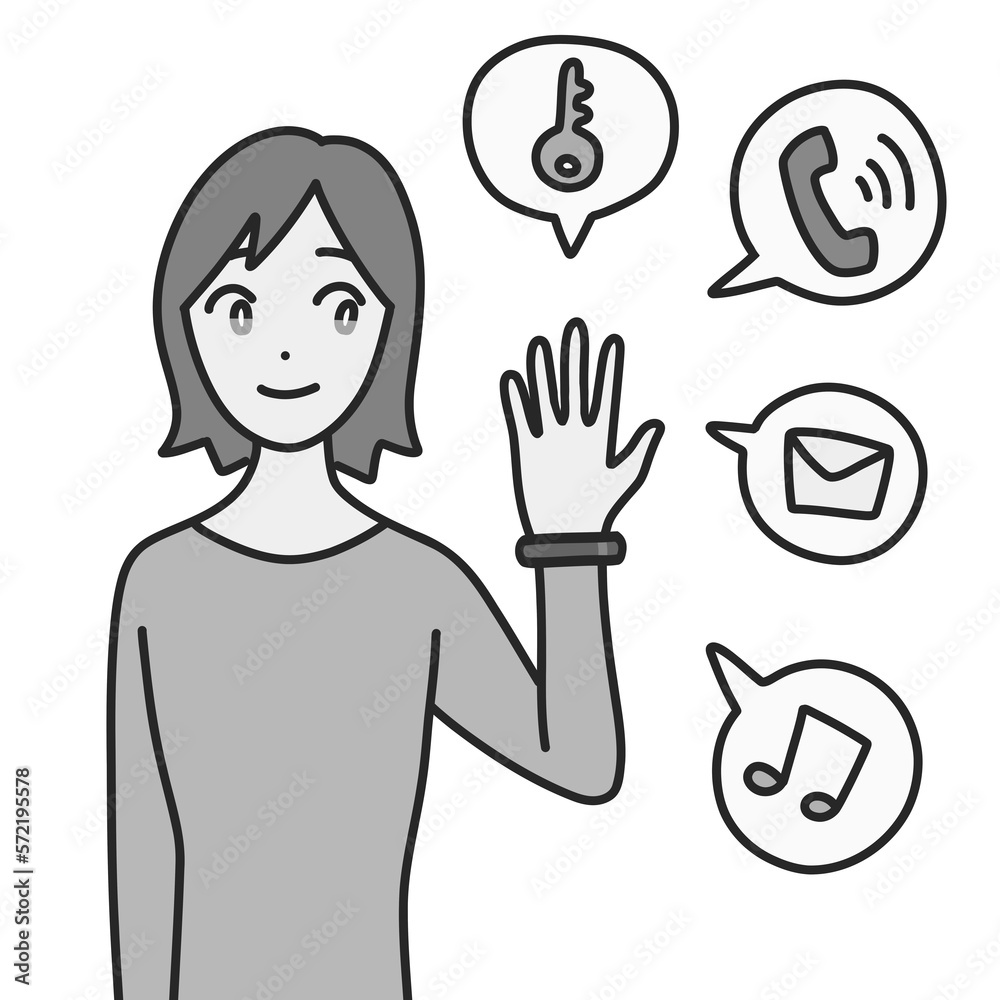 スマートウォッチを活用する女性(モノクロ)
スマートウォッチを活用する女性(モノクロ)