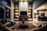 Interior Design Living room, bright, warm colors, cozy, luxury modern classic apartment, generative ai
