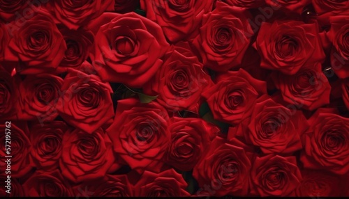 Red roses close up, Valentines day background. Generative AI