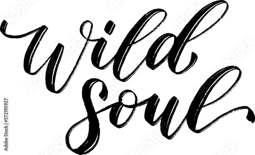 WILD SOUL. Motivation Quote. Calligraphy text wild soul. Black word on white background. Vector illustration. Inspirational design for print on tee, shirt, card, banner, poster, hoody.