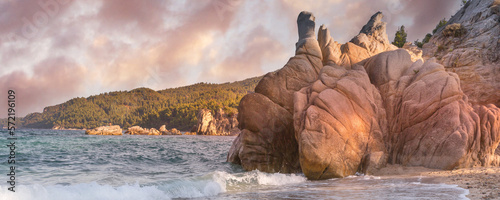 Rocks and sea in Vourvourou, Chalkidiki, Greece photo