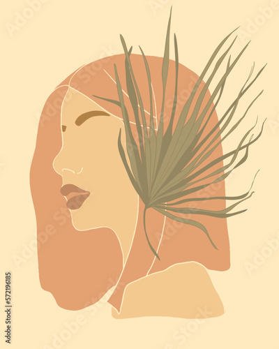 Abstract woman silhouette on a retro summer background. Fashion female portrait in pastel colors. Contemporary art poster. Graphic for social media post