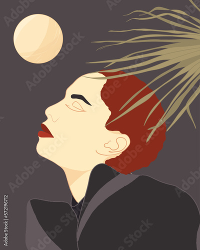 Abstract woman silhouette on a retro summer background. Fashion female portrait in pastel colors. Contemporary art poster. Graphic for social media post