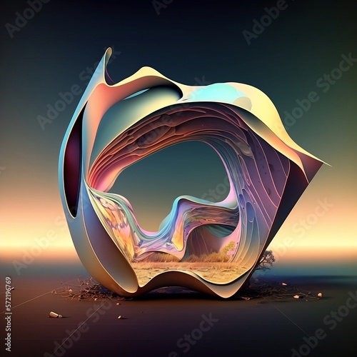 Abstract fluid iridescent holographic neon curved wave in motion. Background 3d render. Gradient design element for backgrounds, banners, wallpapers, posters and covers photo