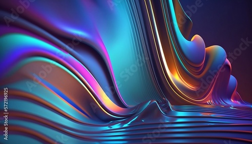 Abstract fluid iridescent holographic neon curved wave in motion. Background 3d render. Gradient design element for backgrounds, banners, wallpapers, posters and covers