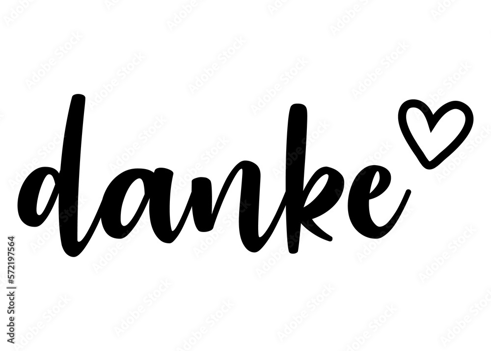 Letras De La Palabra Danke Con Corazón. Texto Manuscrito Danke En 