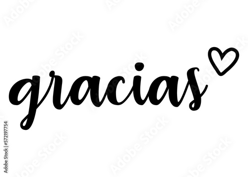 Letras de la palabra gracias con corazón. Texto manuscrito gracias en español para su uso en felicitaciones y tarjetas