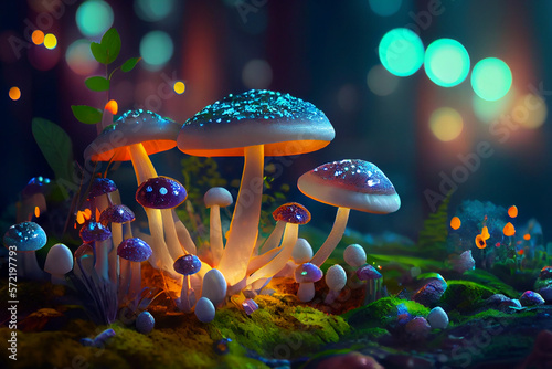 fairy mushroom house in magical forest digital art