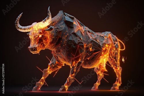 Fire sculpture of a Bull, Bullish in Stock market and Crypto currency. Generative Ai © CYBERUSS