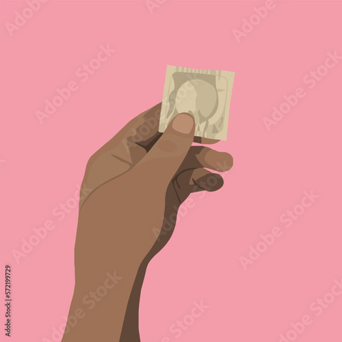Vector isolated illustration of a hand holding a condom.