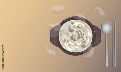 한국 음식 곰국, 곰탕, 사골, 국밥, 순대 국밥korean food gomguk, gukbap, gomtang, beef bone soup, cartilage stew illustration, vector