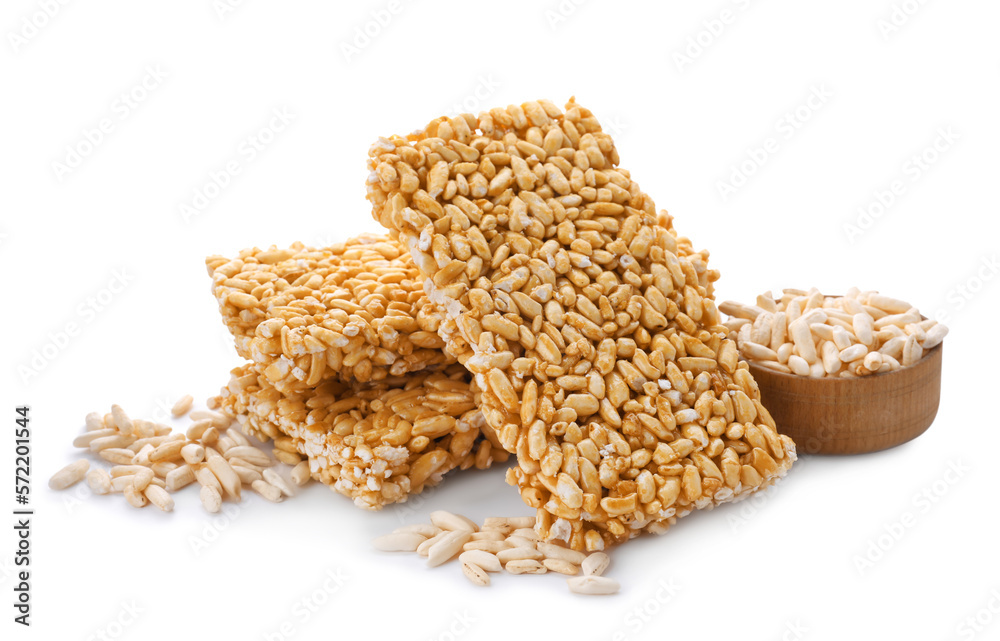 Puffed rice bars (kozinaki) isolated on white Puffed rice bars (kozinaki) isolated on white
