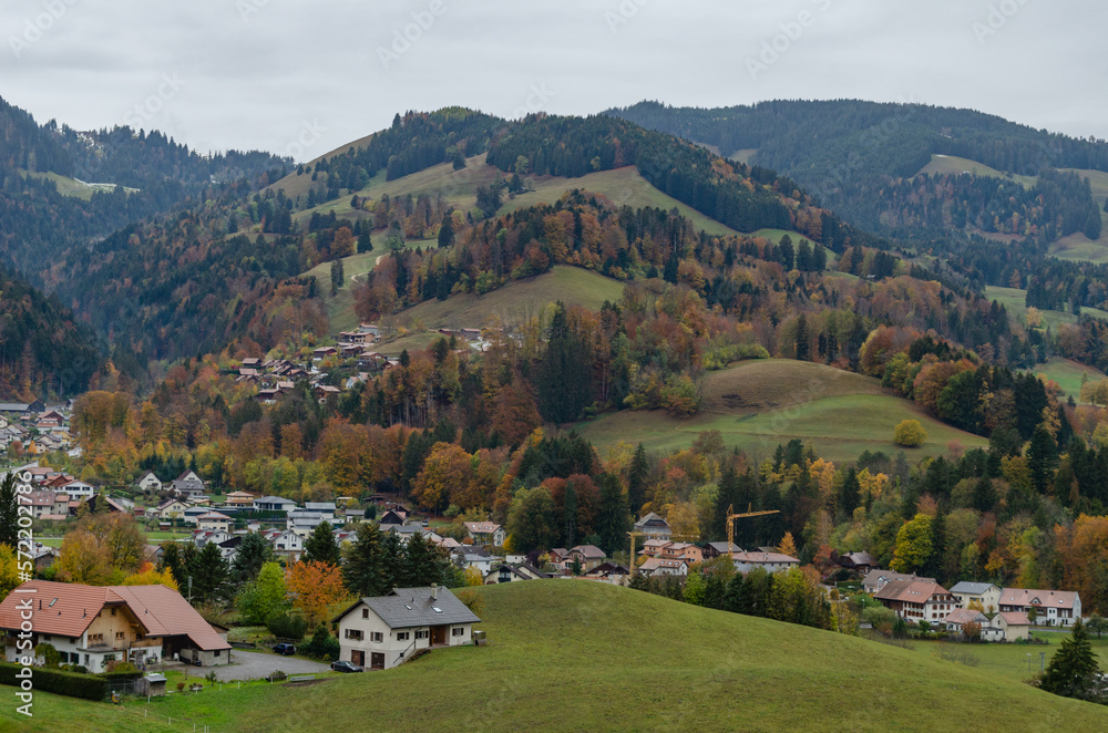 village in the mountains in autumn