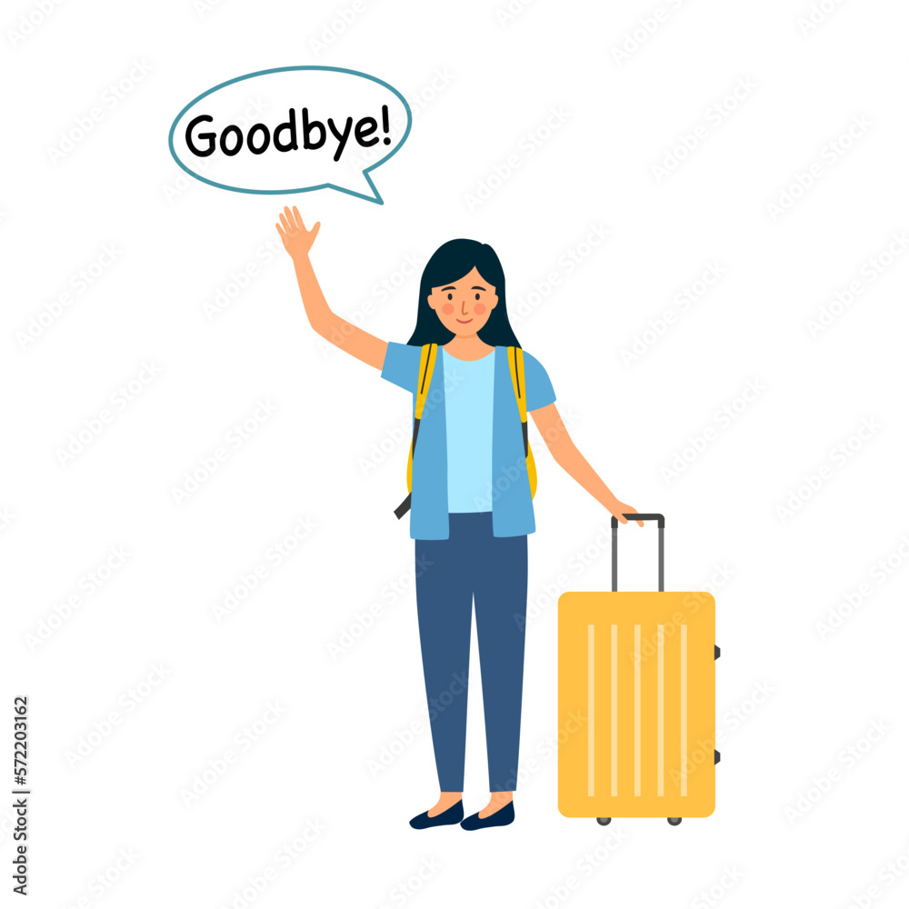 Woman say goodbye at the airport in flat design on white background. Woman say goodbye at the airport in flat design on white background.
