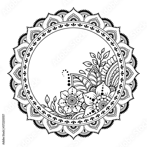 Frame in eastern tradition. Stylized with henna tattoos decorative pattern for decorating covers for book, notebook, casket, magazine, postcard and folder. Flower border in mehndi style.