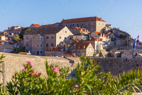 Old walls and towers in the historic old town of Dubrovnik, Croatia