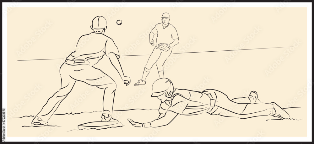 Baseball players sketch drawing. Vector illustration.