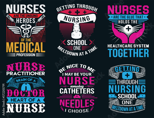 Nursing lettering quotes design vector bundle graphic, Nurses practitioner typographic saying T shirt design bundle.