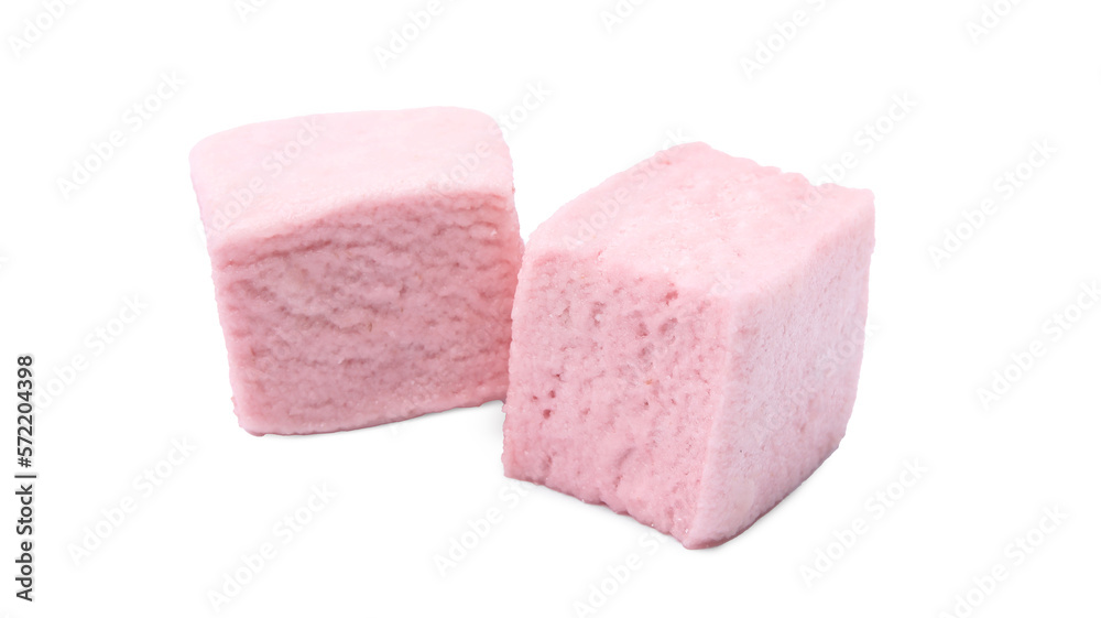 Delicious sweet puffy marshmallows on white background Delicious sweet puffy marshmallows on white background
