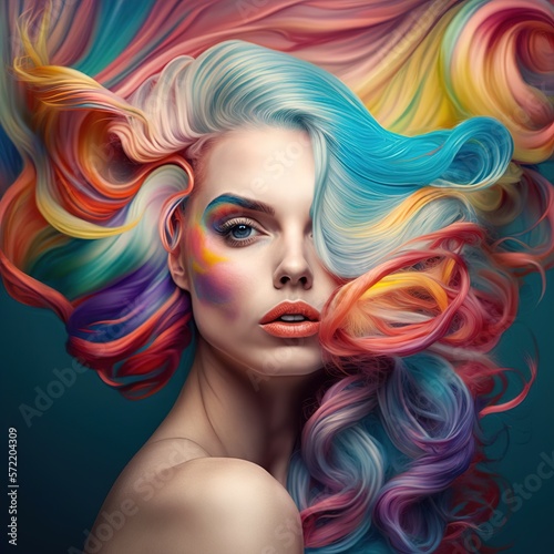 Beautiful woman with colorful hair and makeup. Beautiful face.GENERATION AL
