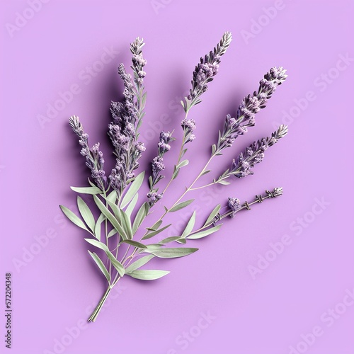 a bouquet of lilac lavender flowers arranged on a lilac background. Top view  flat layout  copy space. .GENERATIONAL