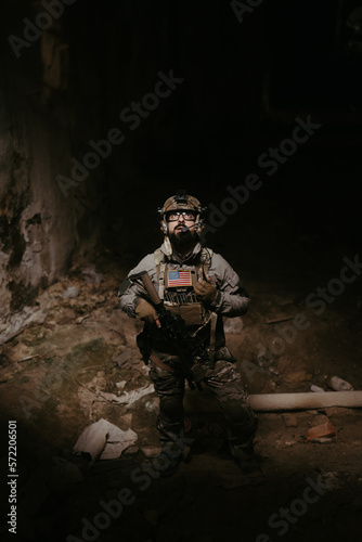 Military soldier in the war. Concept of military special forces with arms