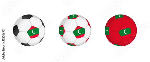 Collection football ball with the Maldives flag. Soccer equipment mockup with flag in three distinct configurations.