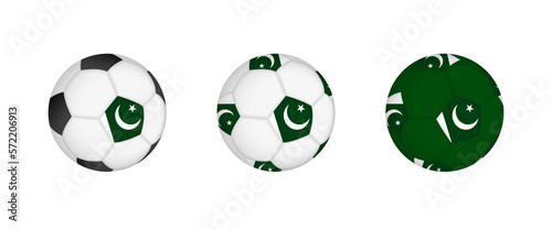 Collection football ball with the Pakistan flag. Soccer equipment mockup with flag in three distinct configurations.