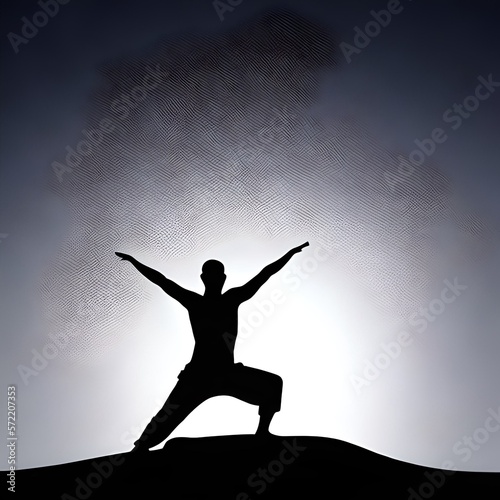 Silhouette of a man posing on a mountain against a starry background