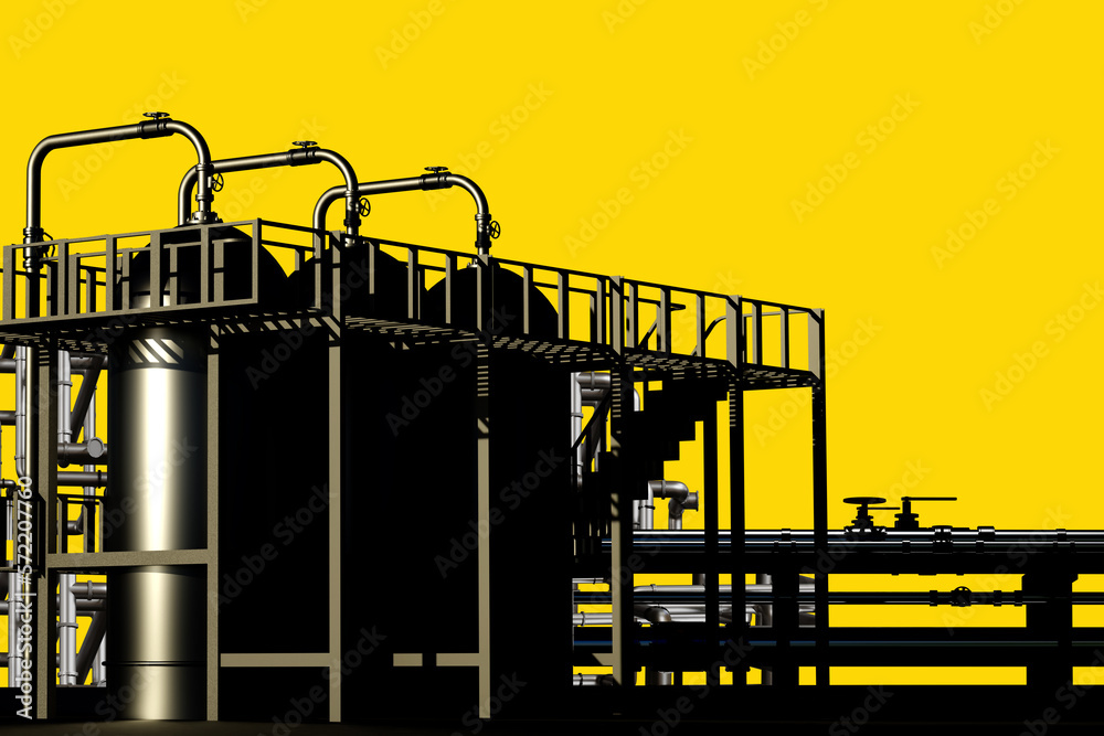 Gas processing equipment. Industrial background with giant tanks