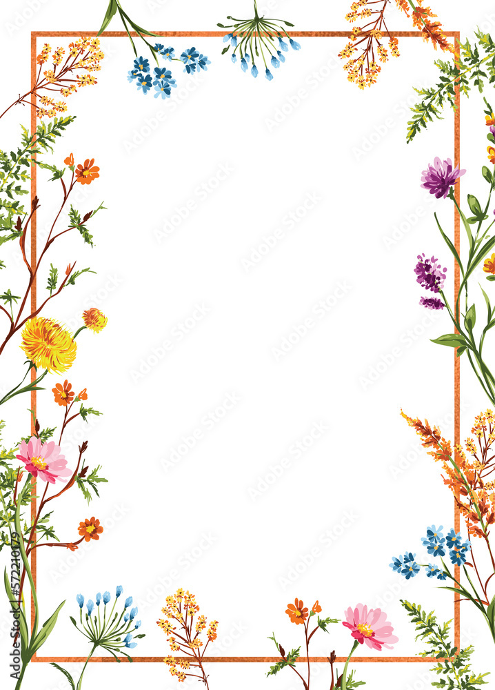 Obraz premium Botanical Garden florals frame elements Elegant Flower ,foliage design for wedding, card, invitation, greeting.