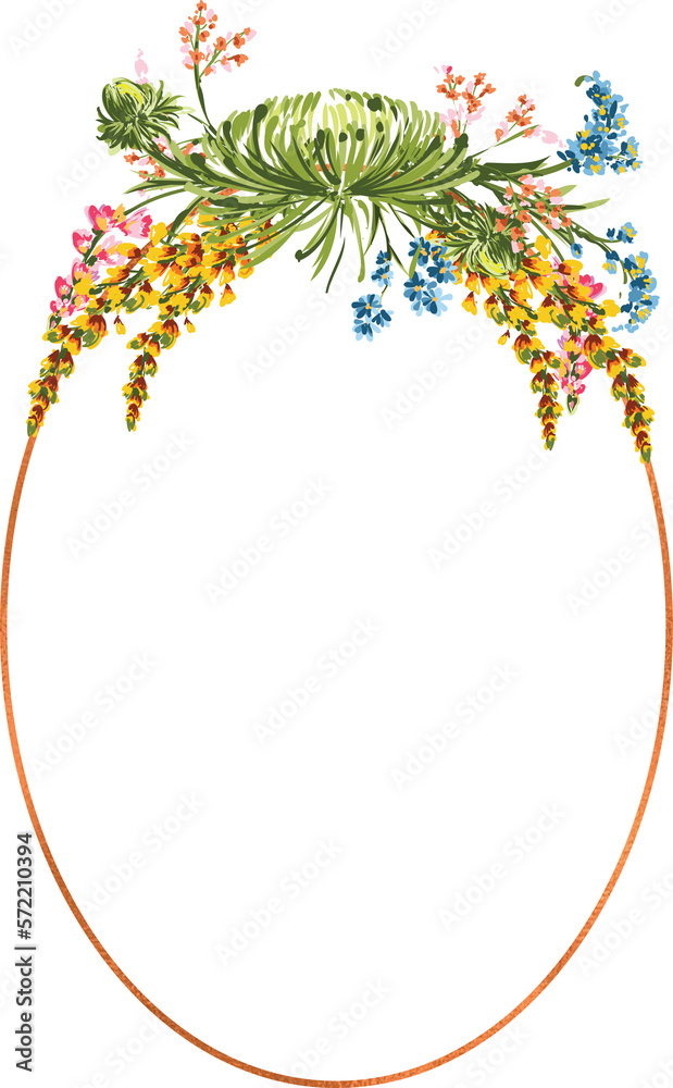 Obraz premium Botanical Garden florals frame elements Elegant Flower ,foliage design for wedding, card, invitation, greeting.