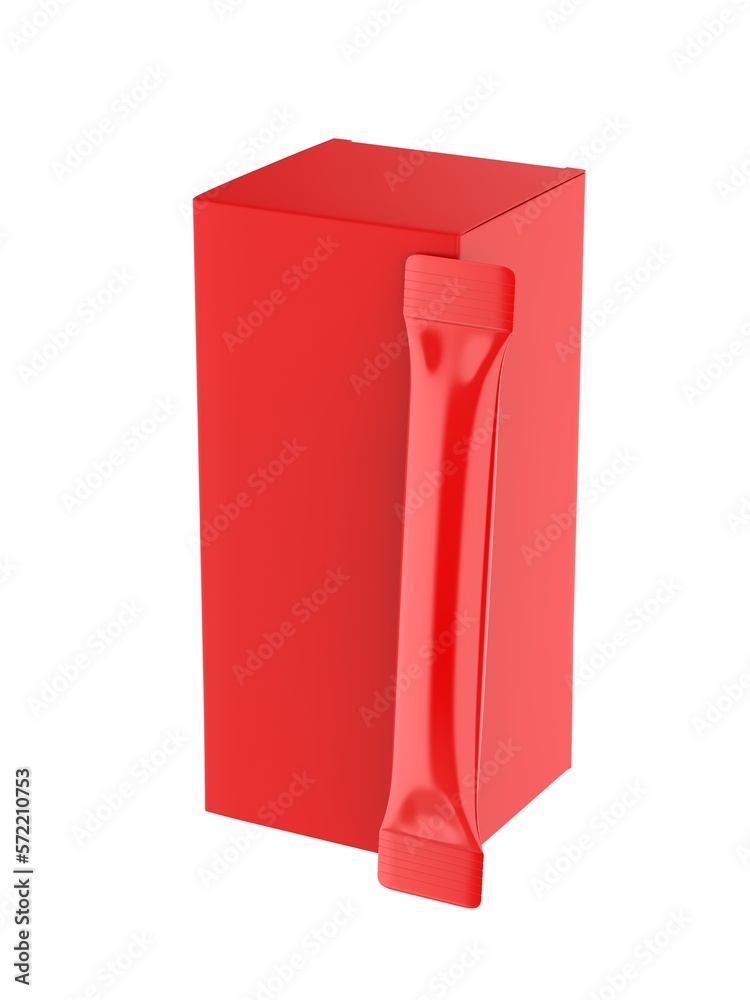 Black Stick Pack Sachet bag template, 3d render illustration. Stock