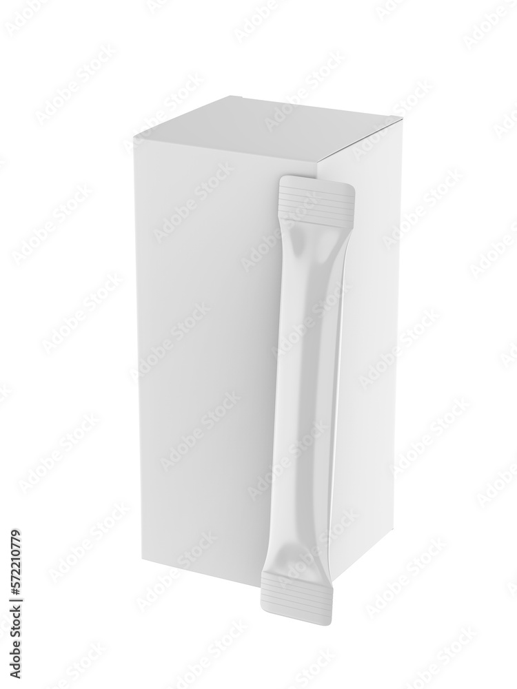 Black Stick Pack Sachet bag template, 3d render illustration. Stock