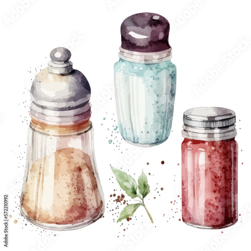 Watercolor illustration of kitchenware. Hand-drawn illustration isolated on white background in boho style.