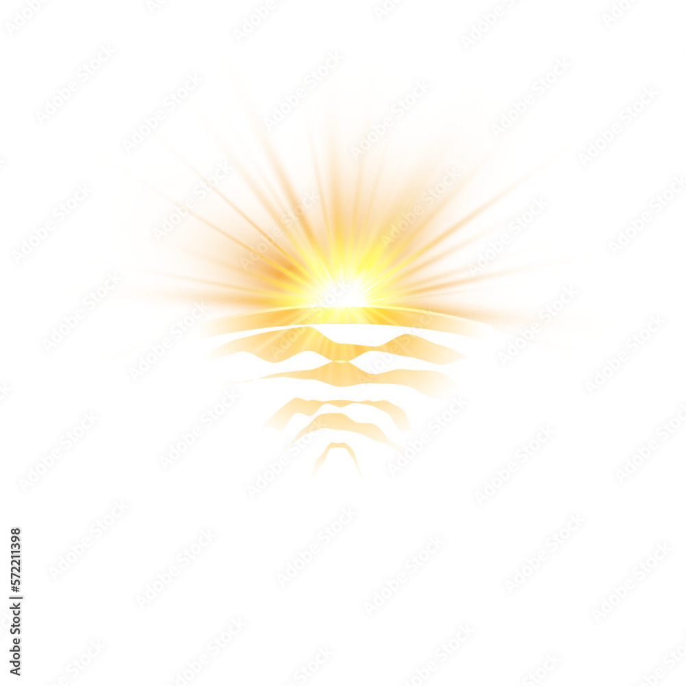 Sunrise, dawn. Glow light effect, explosion, glitter, spark, sun flash. Vector illustration.