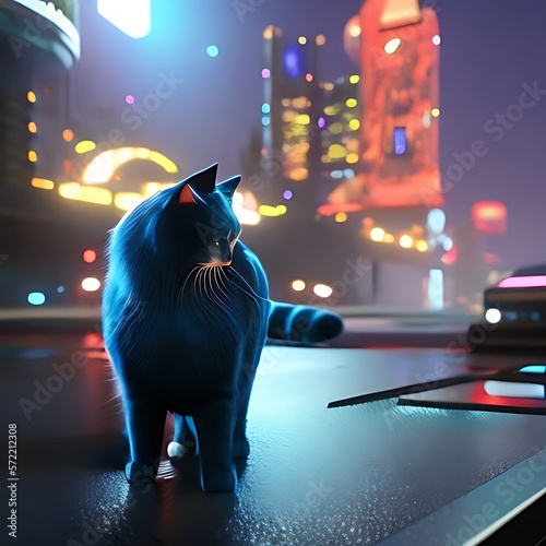 very beautiful highly detailed cyberpunk art illustration Cat Generative AI