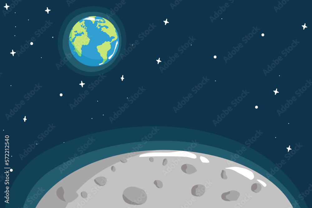 view from surface of the Moon to Earth.Hand drawn vector illustration view from surface of the Moon to Earth.Hand drawn vector illustration