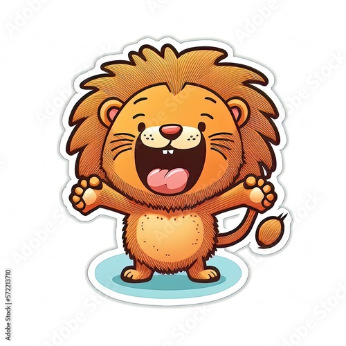 adorable cartoon lion sticker the king of jungle with roaring smile generative ai