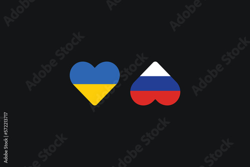 Poster with a heart or love symbol in the blue and yellow colors of the flag of Ukraine and the symbol or shape of an ass in the colors of the white-blue-red tricolor of the flag of russia on a black