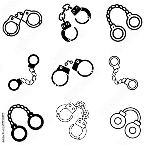 Handcuffs vector icon set. police illustration sign collection. criminal symbol or logo.