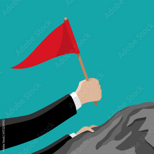 Businessman climbing on the top of the mountain