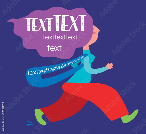 Silhouette of a woman running. Advertising design element. Text