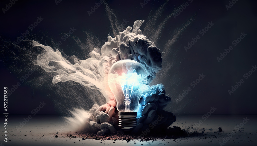 Eureka moment with a lightbulb exploding and creating a dust shockwave ...