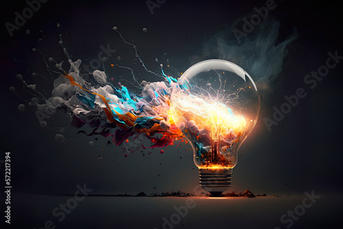 Lightbulb eureka moment with Impactful and inspiring artistic colourful explosion of paint energy	
Generative Ai photo