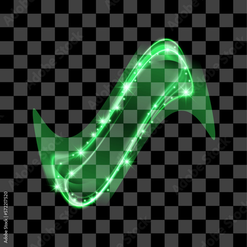 Green shape glitter particles, shine confetti and glowing lights effect. Vector magic fireflies, fairytale bugs sparkle on night transparent background