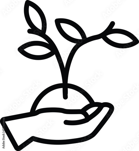 plant on a hand icon. Thin line plant on a hand, hand icon from ecology collection. Outline vector isolated on white background. Editable plant on a hand symbol can be used web and mobile