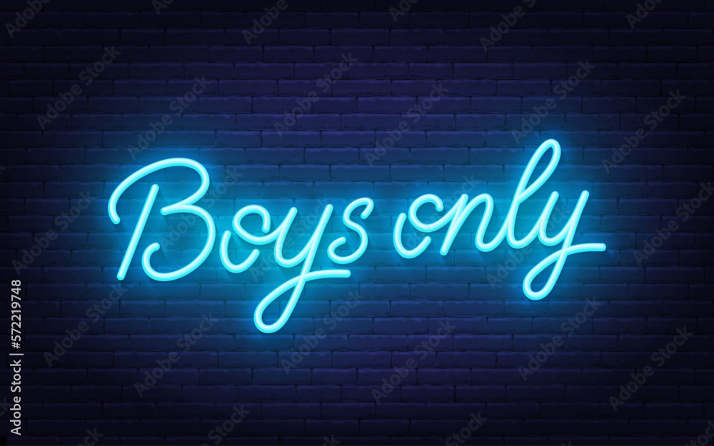 Boys Only neon handwritten text on brick wall background. Boys Only neon handwritten text on brick wall background.