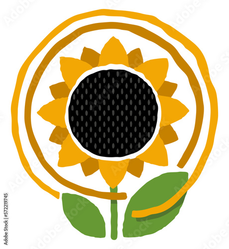 Sunflower icon in abstract drawn doodle style
